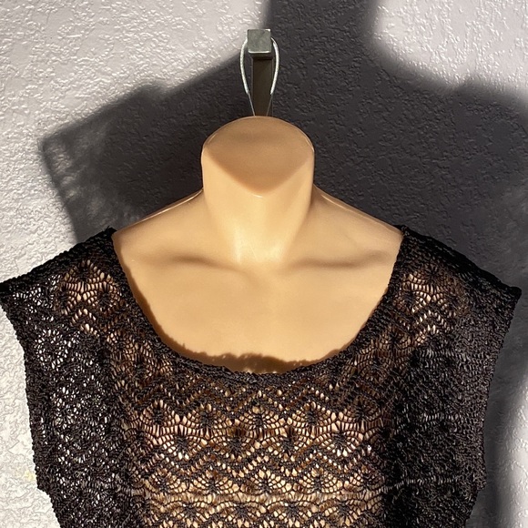 EXPRESS - vest tank: black scoop neck open knit sheer w sequins - L - Picture 3 of 16